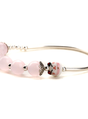 闺蜜粉水晶银手链七夕猫本命年