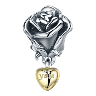 新品串饰手链配件S925纯银植物玫瑰花爱心吊坠项链串珠手镯手串