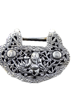 古典手工镂空麒麟银锁链民族风