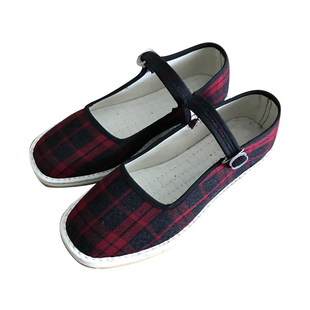 女士传统手工千层底方口布鞋一字扣带月子鞋透气防臭防滑牛筋底