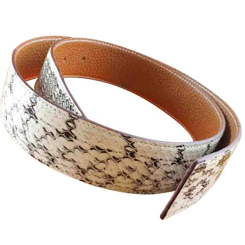 蟒蛇皮无扣头白色蛇皮男士H带身皮带条真皮头层牛皮3.8腰带配件