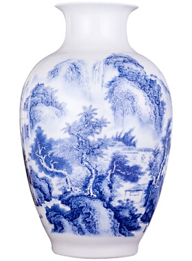488景德镇青花陶瓷插干花现代