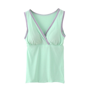 女哺乳背心纯棉带胸垫哺乳背心带插片哺乳背心 喂奶孕妇哺乳背心