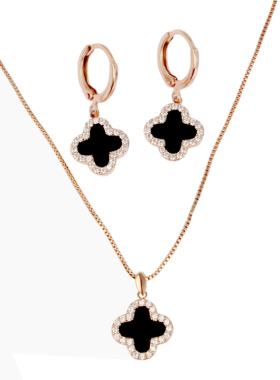 四叶草项链耳环套装女锁骨18k金