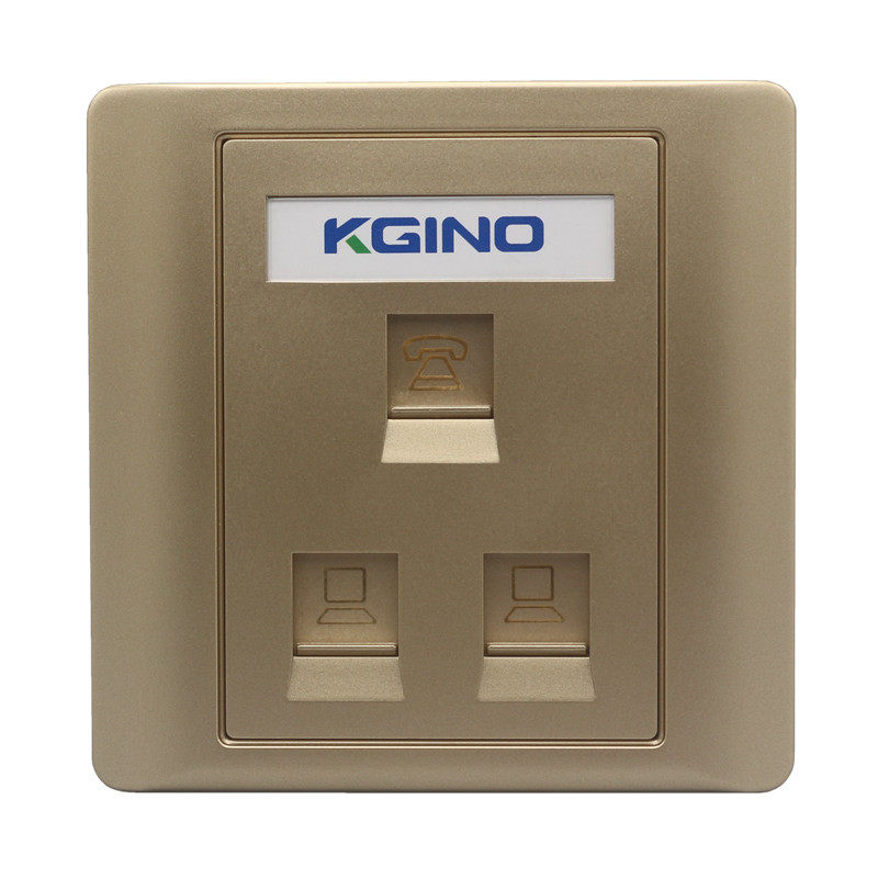 三口信息面板金色电话插座