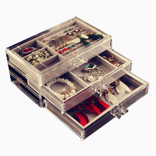 亚克力多层首饰盒简约饰品耳环戒指收纳盒手表耳钉项链整理托盘
