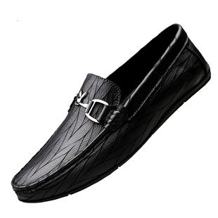 花花公子男鞋春季新款透气豆豆鞋男真皮休闲皮鞋男潮流百搭鞋子男