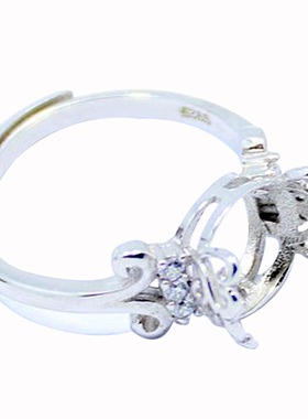 diy可旋转珠子心形蜜蜡戒指空托