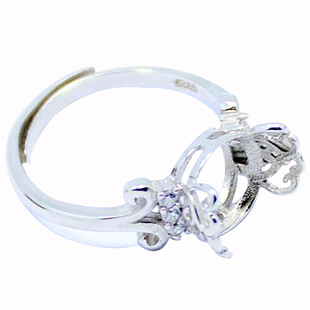 S925纯银戒指空托女款可旋转珠子心形转运珠DIY蜜蜡珍珠托圆珠8-9