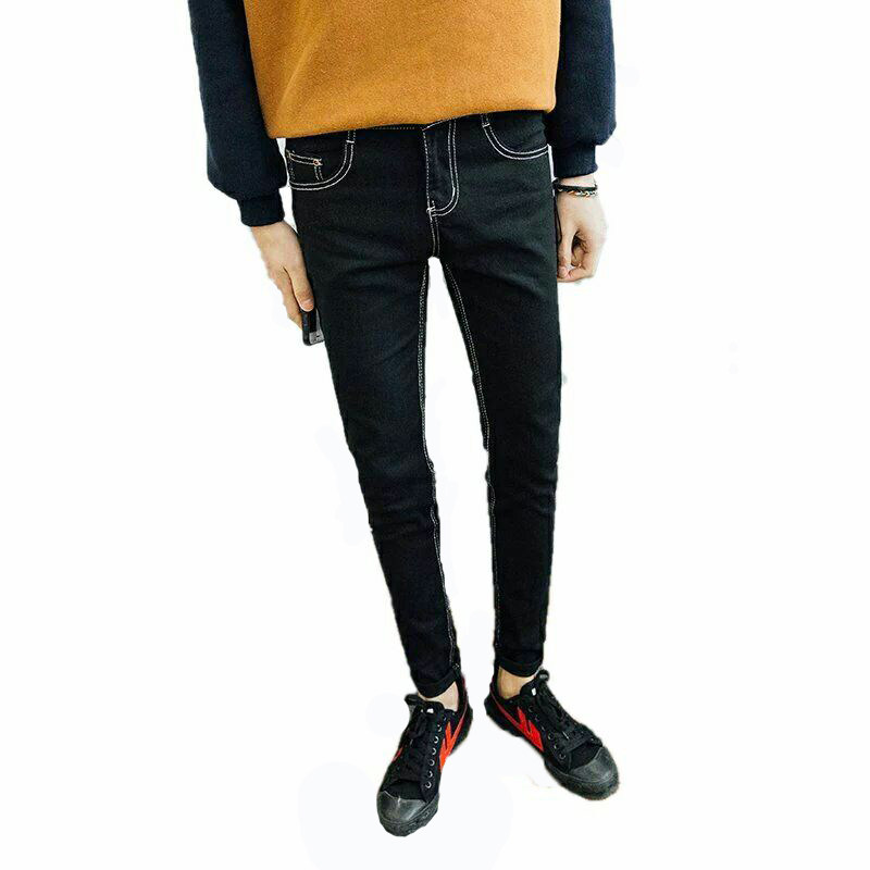 显瘦春秋黑色修身款青少年牛仔裤