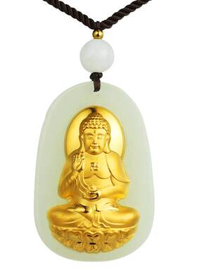 真金镶玉十二生肖吊坠