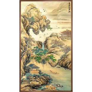 新款印花正品DMC线十字绣客厅玄关中式山水风景画富春山居图竖版