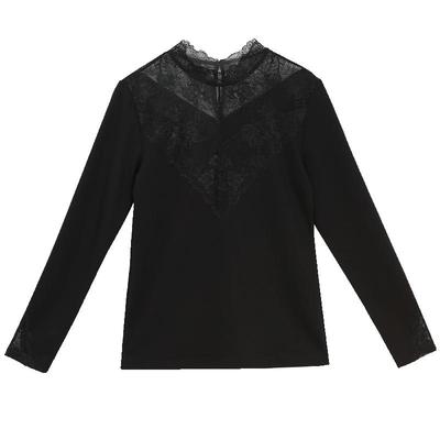 仕乐女士发热纤维半高领保暖上衣单件打底衫本命年红色蕾丝秋马年