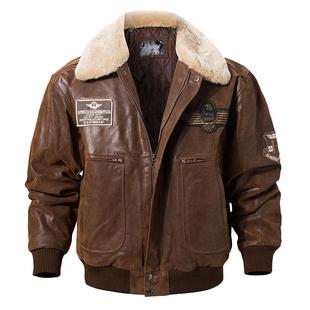 秋冬新款真皮皮衣男美式大码袖标毛领加棉男士A2飞行员皮夹克短款
