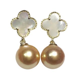 18K金 进口南洋金珠天然海水珍珠耳环耳扣耳钉 强光正圆