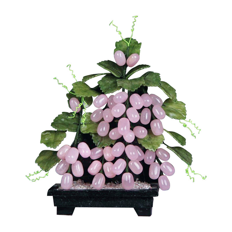 天然粉水晶葡萄盆栽玄关工艺品