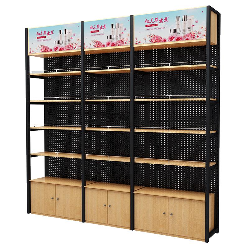 鋼木貨架木質展架精品超市展柜便利店高柜鋼木結合邊柜中島貨架子