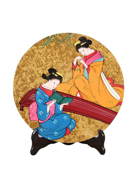 全手工传统日式风圆形台板漆画