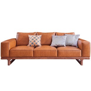 康耐登北欧轻奢黑胡桃木实木全真皮沙发组合意式极简别墅客厅家具