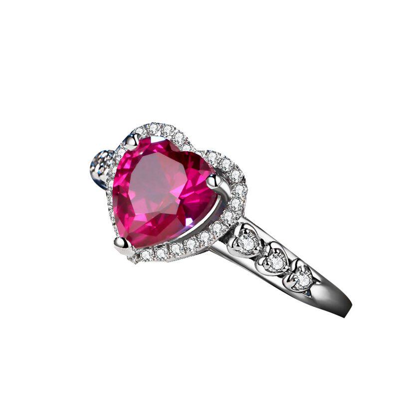 正品 红宝石戒指女日韩纯银镀18K金镶嵌彩色宝石红碧玺指环彩宝