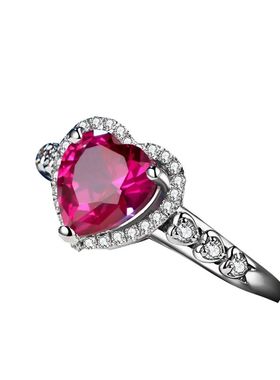 正品 红宝石戒指女日韩纯银镀18K金镶嵌彩色宝石红碧玺指环彩宝