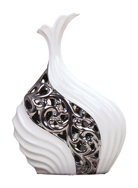 北欧风陶瓷插花器镀银镂空装饰品