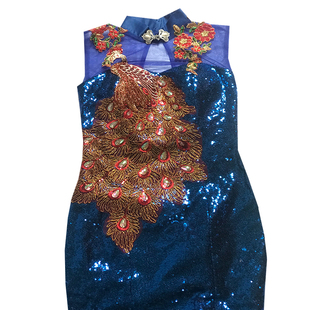 2023春秋季公司年会走秀演出晚礼服修身复古旗袍连衣裙女晚会主持