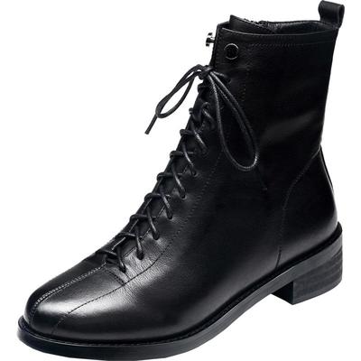 2025新款秋冬季女鞋软皮系带马丁靴英伦风平底短靴春秋单靴真皮鞋