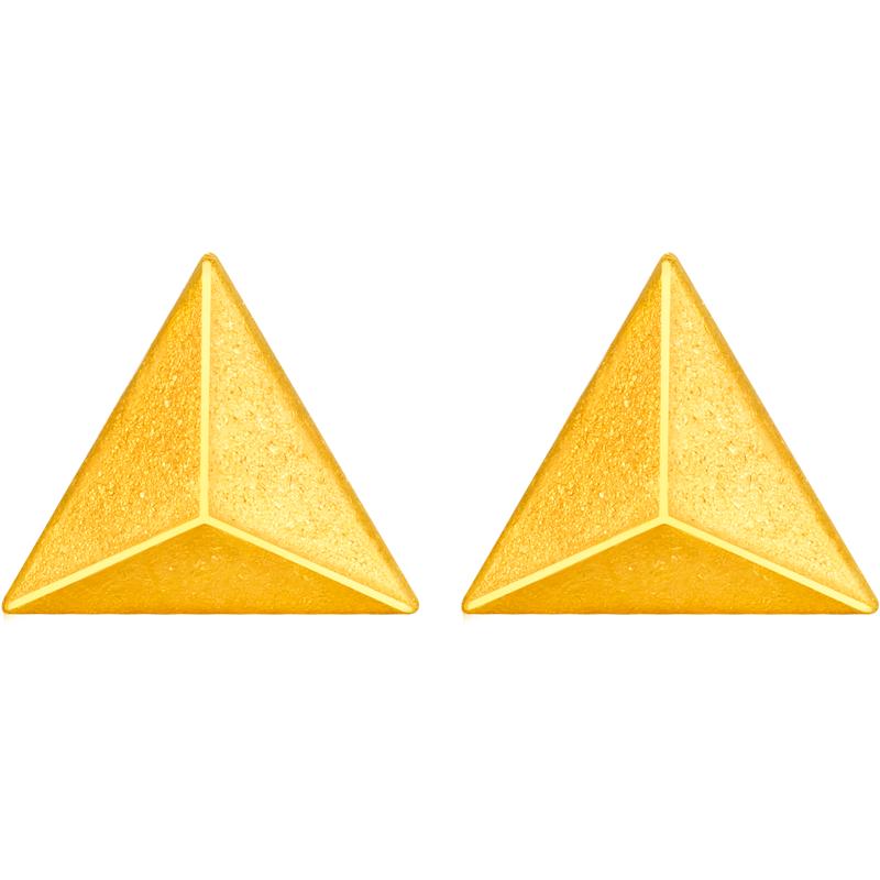 百泰首饰黄金耳钉999足金耳环几何耳饰耳针耳棍时尚三角形金耳棒