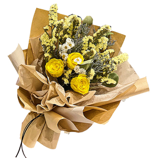 黄玫瑰永生花干花花束风干真花黄色天然毕业拍照送闺蜜生日上海