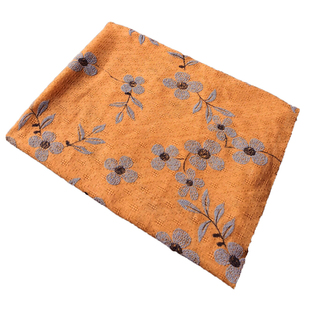 暗土黄色蓝菱格涤棉布料 春秋禅意长袍开衫制衣汉服装长裙子面料