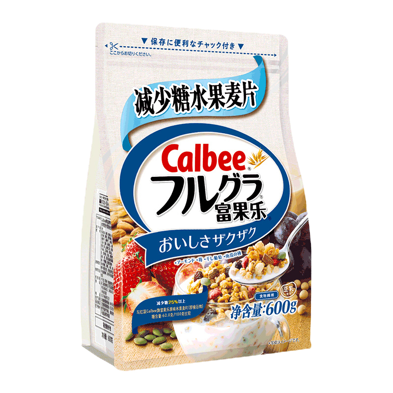 日本Calbee卡乐比减少糖水果麦片600g早餐冲饮即食代餐干吃燕麦片