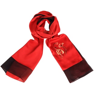 湘绣双面手绣真丝拼纱围巾春夏披肩特色非遗文创轻薄国潮中华老字