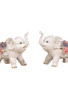 陶瓷大象摆件白菜电视柜装饰品