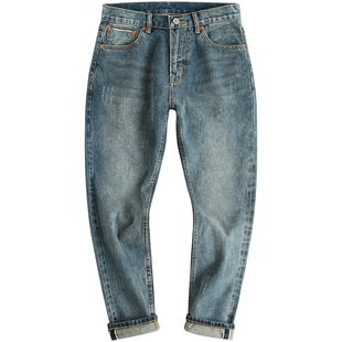 美式复古牛仔裤男款冬季休闲直筒宽松九分裤子水洗小脚裤子潮流