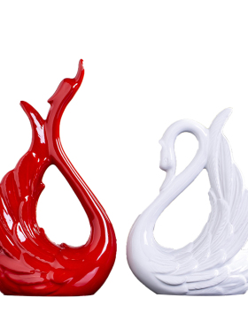 客厅比翼天鹅酒柜装饰品陶瓷摆件