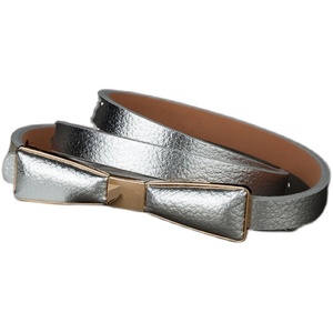 韩版简约蝴蝶结牛皮小皮带女士百搭腰带女细装饰毛衣连衣裙黑白色