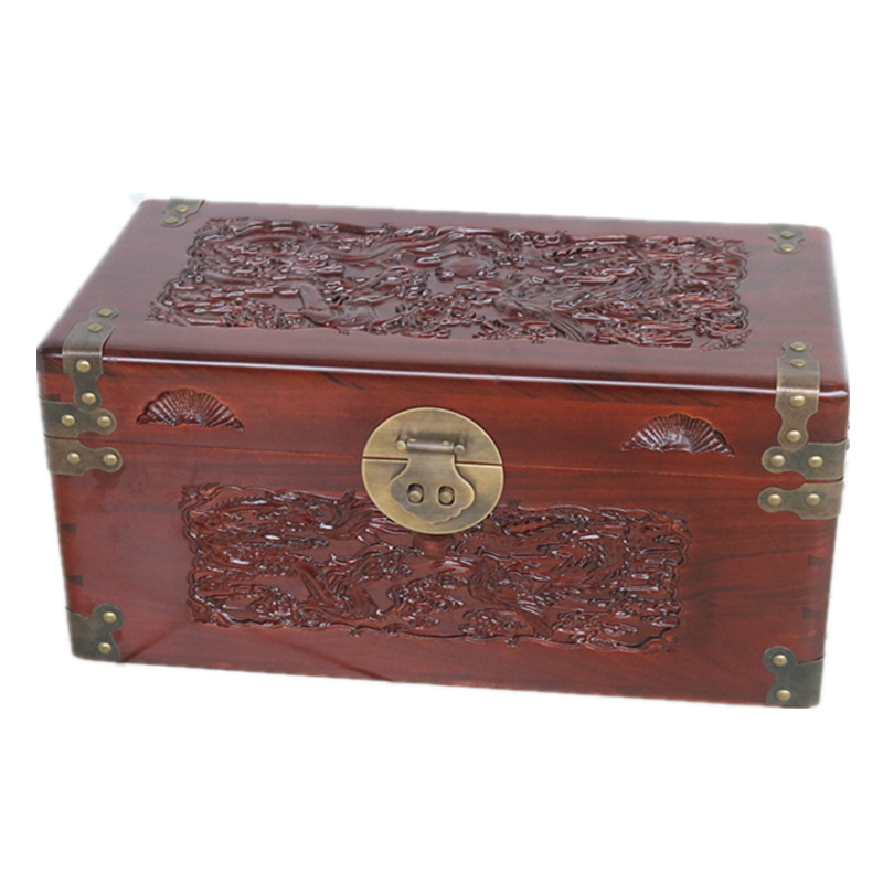 香樟木箱子龙凤雕花结婚陪嫁箱首饰盒文玩字画收纳箱防虫储物衣箱