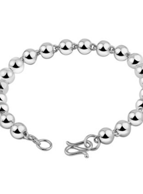 光面小圆珠纯银手链女999足银佛珠手链白银链子银饰品轻奢铃铛DIY