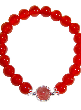 红玛瑙粉色水晶单圈生日礼物手串