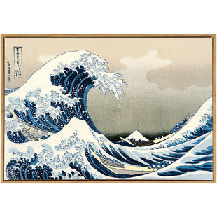 葛饰北斋神奈川冲浪里挂画浮世绘装饰画客厅日式和风海浪壁画横版