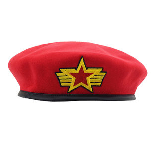 2023新款男女水兵舞帽子演出黑色毛呢贝雷帽广场舞舞台表演帽百搭