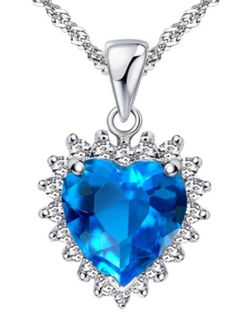 海洋之心纯银项链女 个性锁骨短款吊坠银饰品日韩版表白礼物刻字