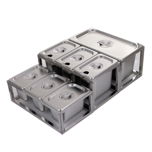 1/9不锈钢份数盆架 奶茶店果酱盒分格调料架格子盆底座支架三格盆