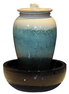 陶瓷美式风喷泉钛白翡翠绿大摆件