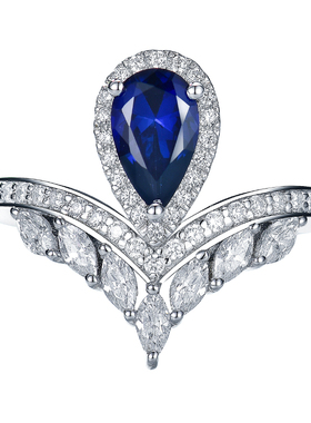 卓蝶珠宝皇冠款镶嵌仿蓝宝石戒指