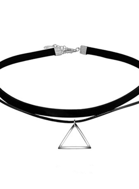 choker纯银几何三角形黑色锁骨链