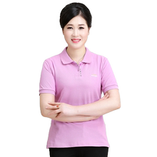 妈妈纯棉女中老年短袖宽松polo衫1