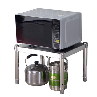 厨房不锈钢单层置物架一层落地家用微波炉烤箱灶台上架子锅架白钢