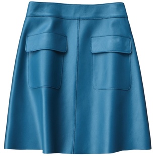 2025年秋冬真皮短裙子羊皮a字包臀半身女白色粉色g家黑色无内衬